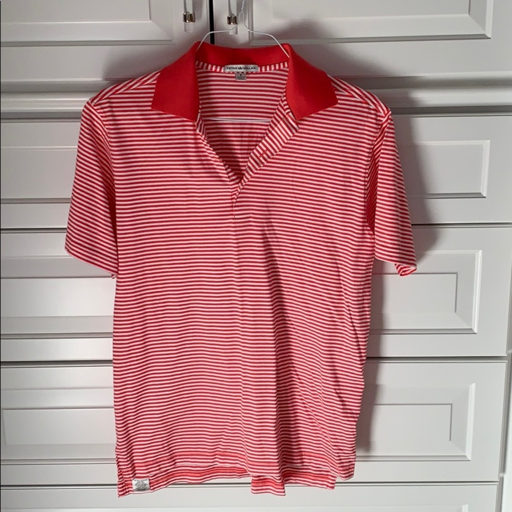 Peter Millar Red and White Striped Polo Shirt